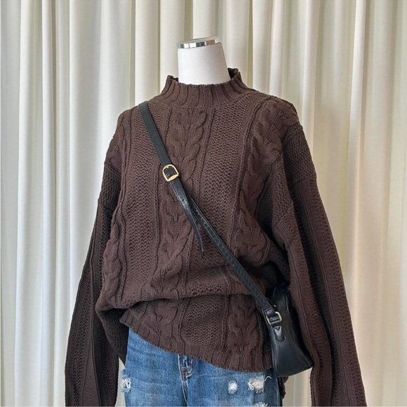VTG 90s St. John’s Bay Dark Brown Cable Knit Sweater Oversized Grandpa Core XL. - Picture 3 of 8